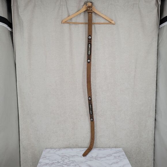 Nocona Top Hand Leather Western Belt Tan with Black Billet Silver Concho Men's - Picture 12 of 14